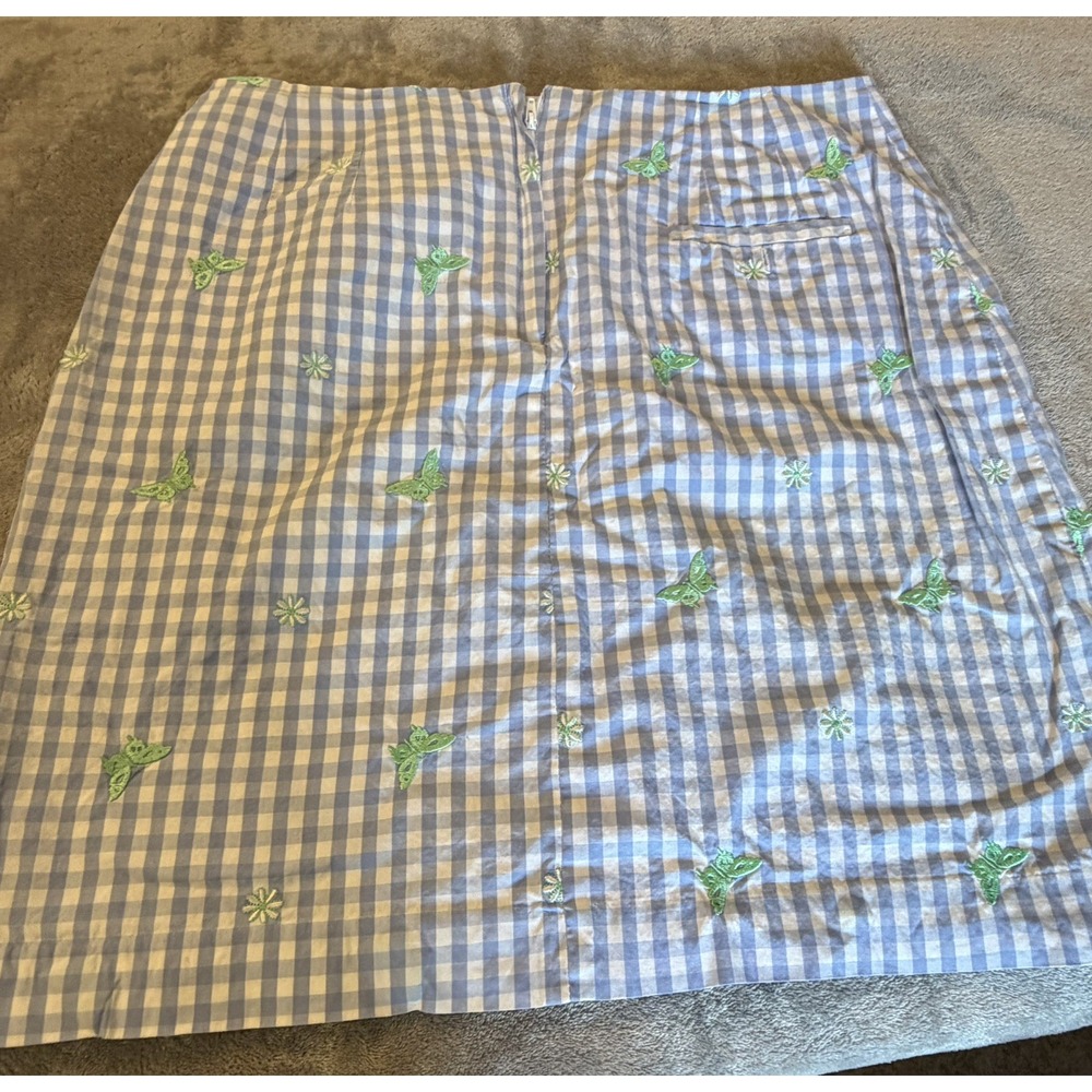 Vintage Lilly Pulitzer Blue Gingham Floral Embroidered Skirt Size 10